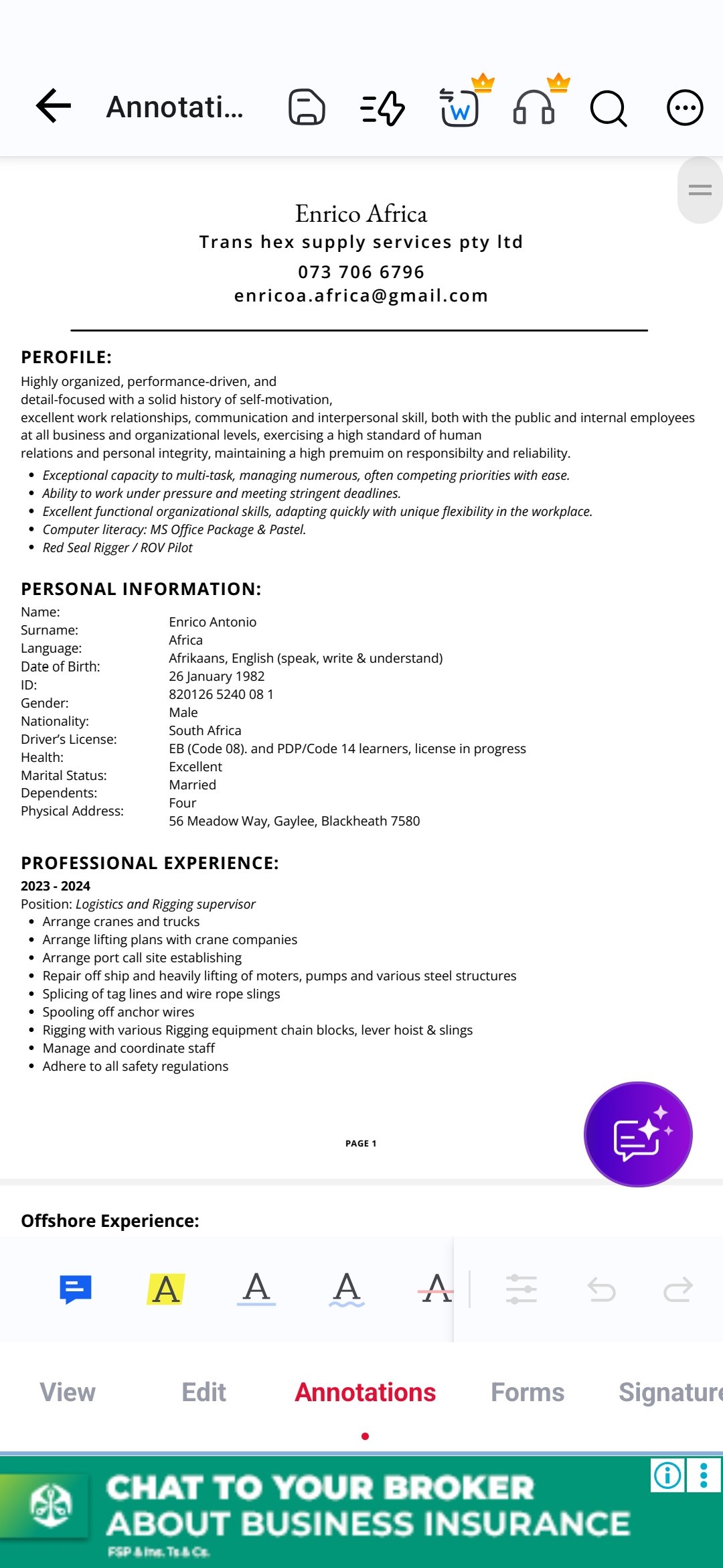 Enrico Antonio Africa